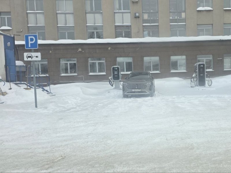 Парковка для электромобилей со знаком и двумя зарядными станциями Elli